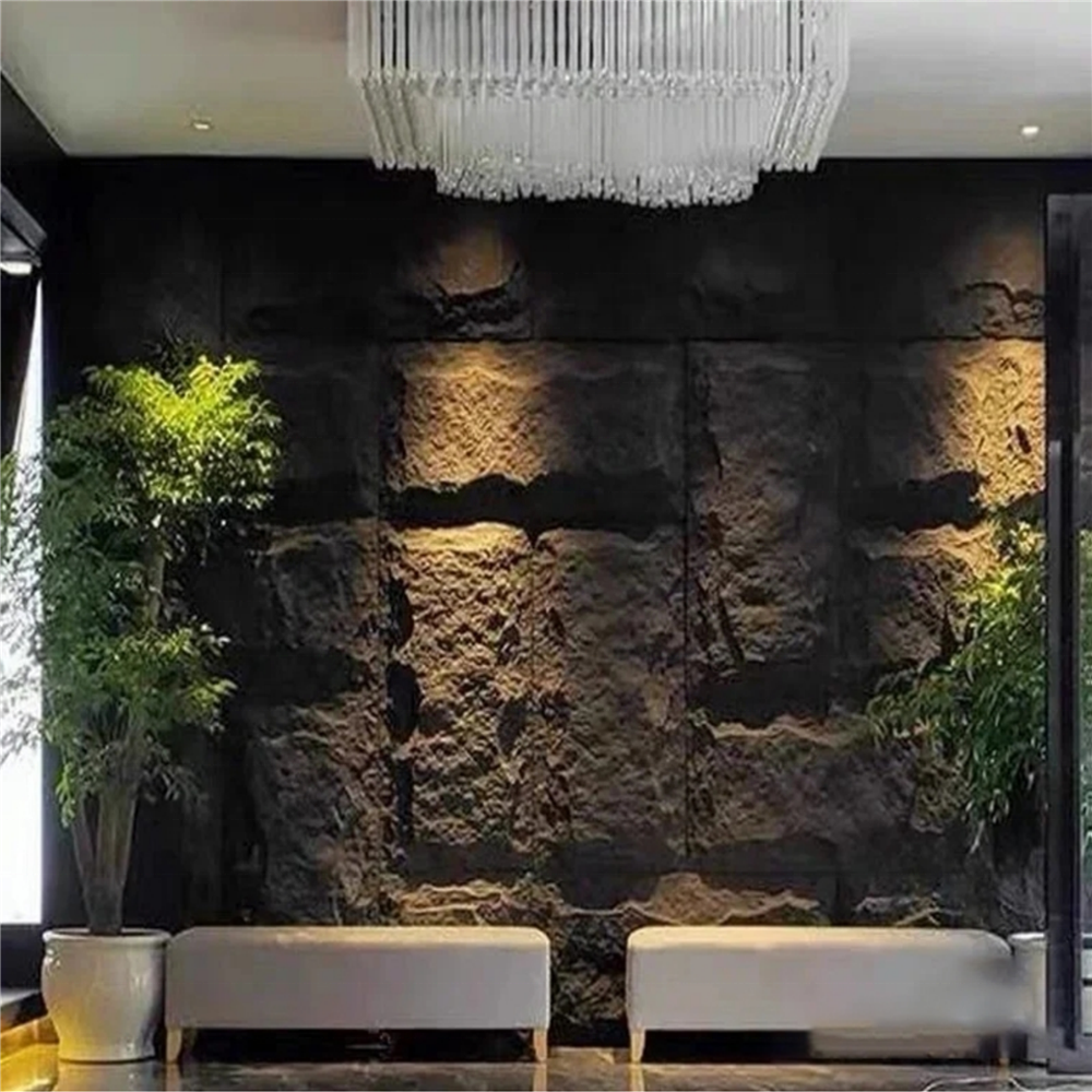 Light weight PU large faux stone rock 3d sound proof wall panels for house wall decoration