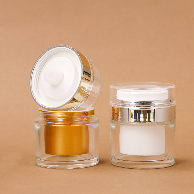 30ml White Lid 1 oz Airless Pump Jar Refillable Cream Jar Vacuum Bottle Travel Size Empty Container For Cream And Lotion