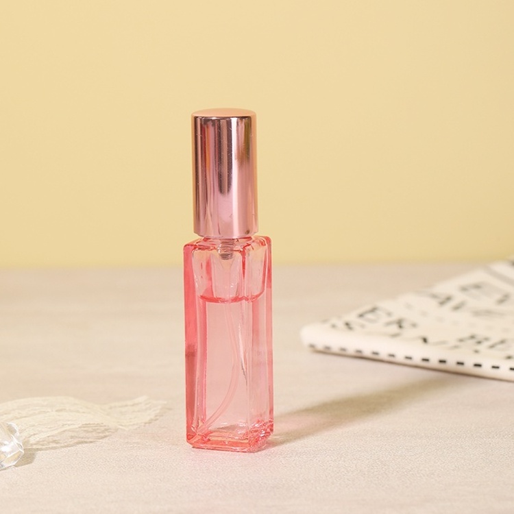 Custom Pink Perfume Bottle 10Ml Empty Square Cosmetics Perfume Sample Pink Spray Glass Bottles