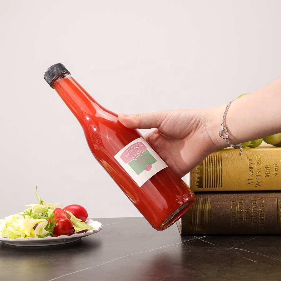 12 oz Clear Glass Sauce Bottle Fancy Empty Hot Sauce Ketchup Packaging 375ml Woozy Bottle with Screw Cap Salad Dressing Bottle