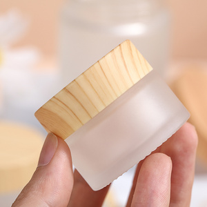 Luxury Frosted Cosmetics Packaging Containers Glass Cream Cosmetic Jar 5g 15g 30g 50g 100g with Wooden Bamboo Lid