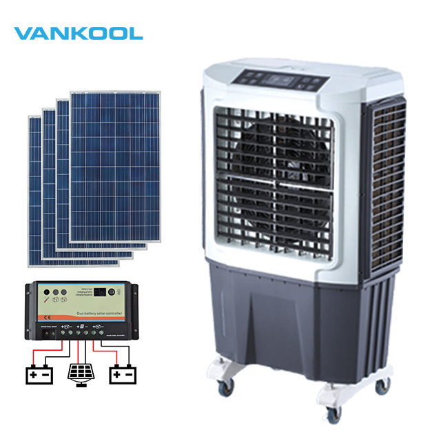 solar power industrial mobile portable evaporative air cooler 120 liter switch control floor standing evaporative cooling fan