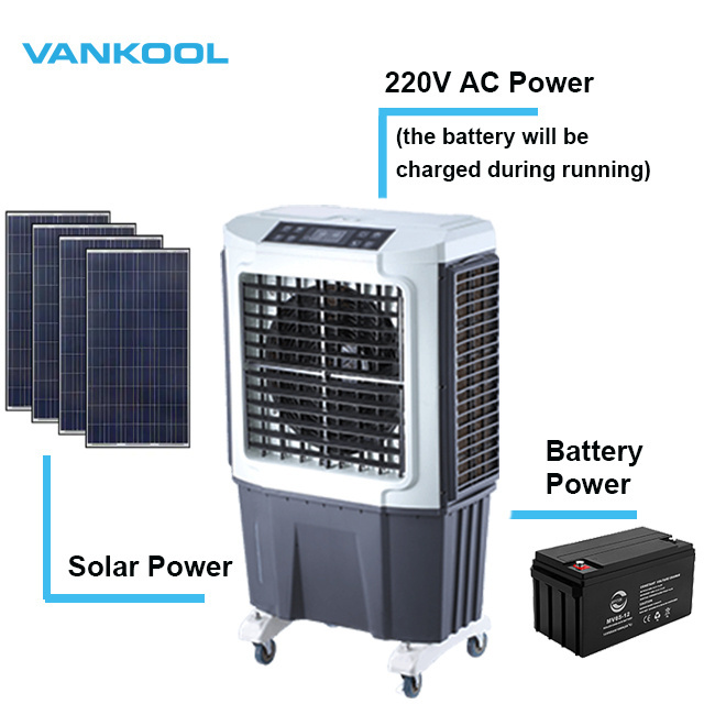 solar 60L water tank fan ac dc 220v 12v  stand evaporative cooler type water cooler fan ac industrial exhaust fan