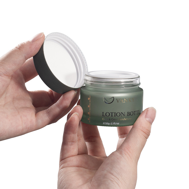 Customized 50g Matte Green Cosmetics Cosmetic Jar Luxury Empty Skincare Packaging Frosted Glass Face cream Jar With Screw Lid