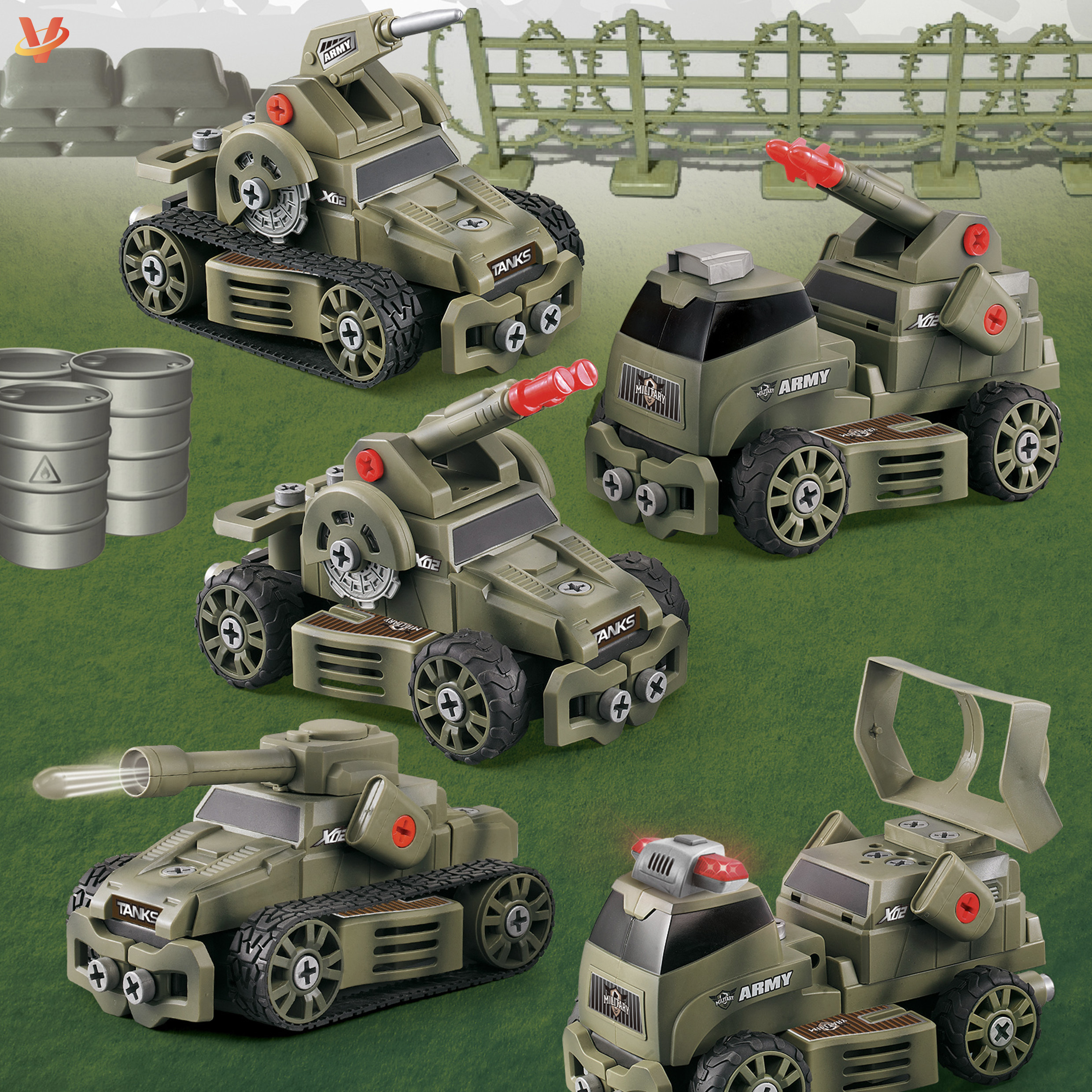 Hot Selling Military Vehicle Car Set Kids Small Mini Assembly Model Cars Free Wheel Car Toy for children gift