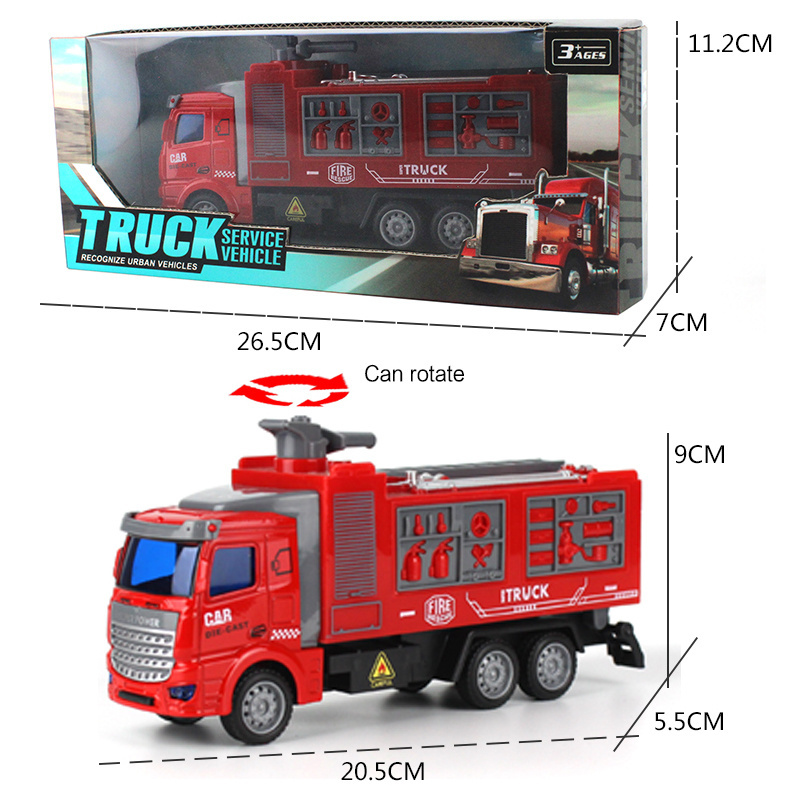 Hot Selling Spray Water Ladder Truck Fire Engine Sprinkler Kid Alloy Plastic Friction Vehicle Diecast Truck Pull back Toy Car