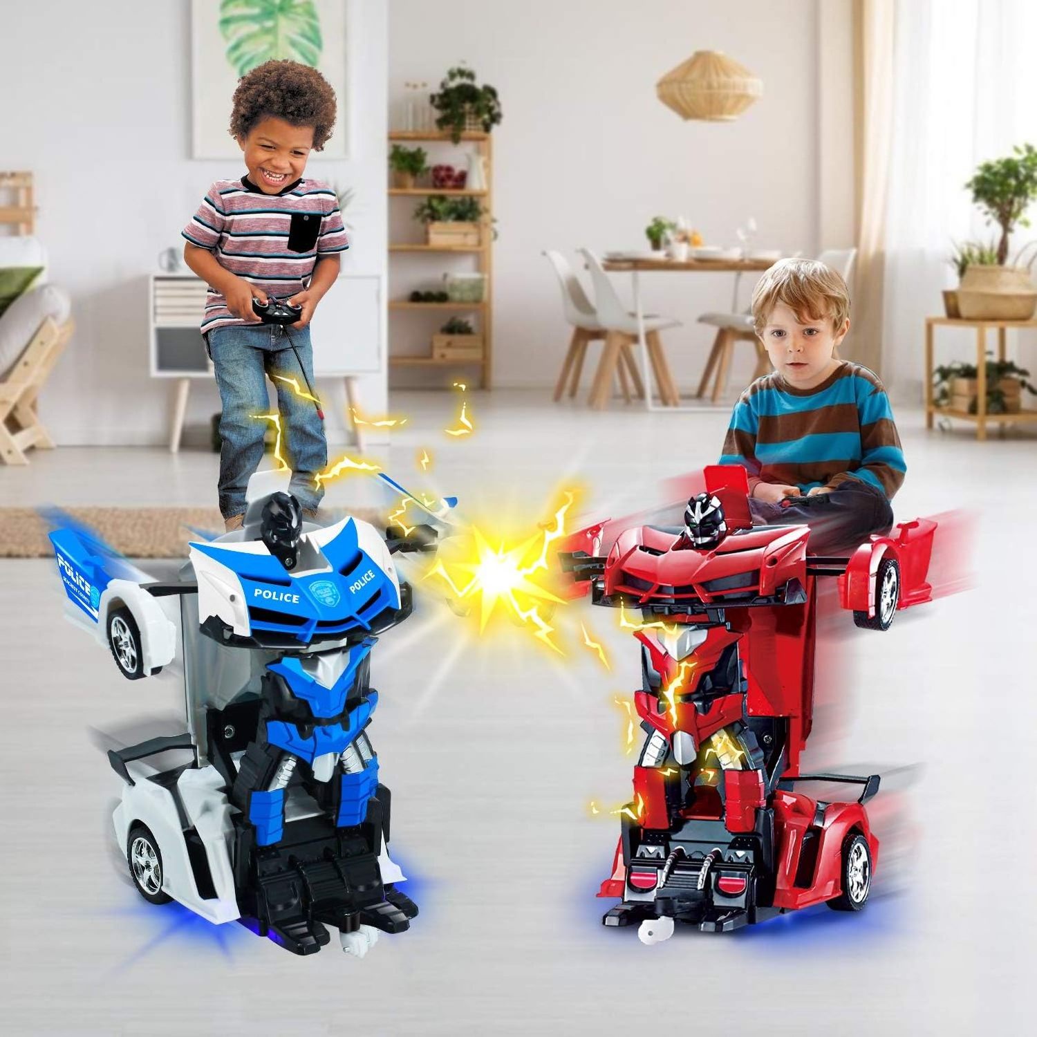 2024 New Style Scale Terrain Model Vehicle Drift Remote Control Deformation Police Robot Rc Car Toys for kids gift