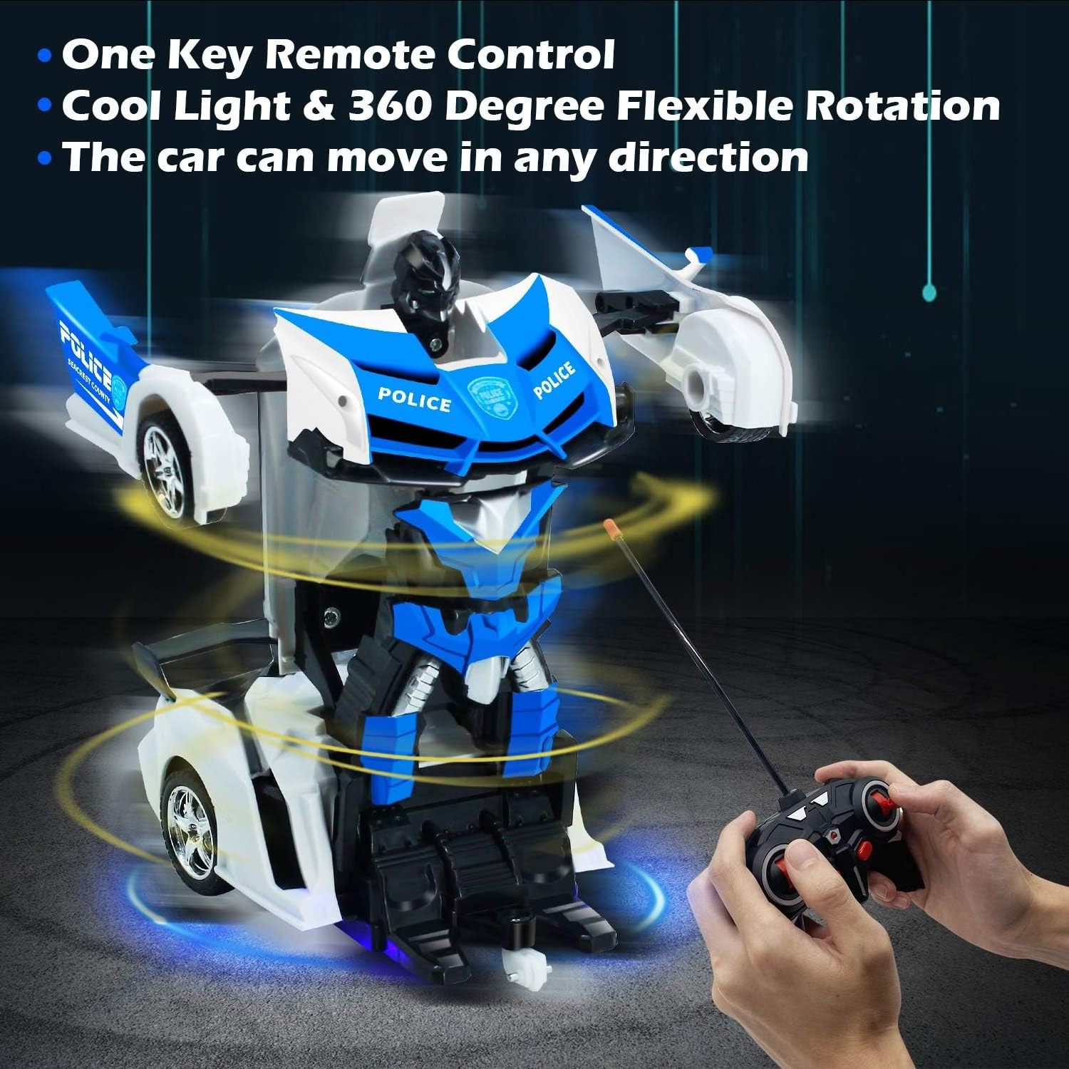 2024 New Style Scale Terrain Model Vehicle Drift Remote Control Deformation Police Robot Rc Car Toys for kids gift