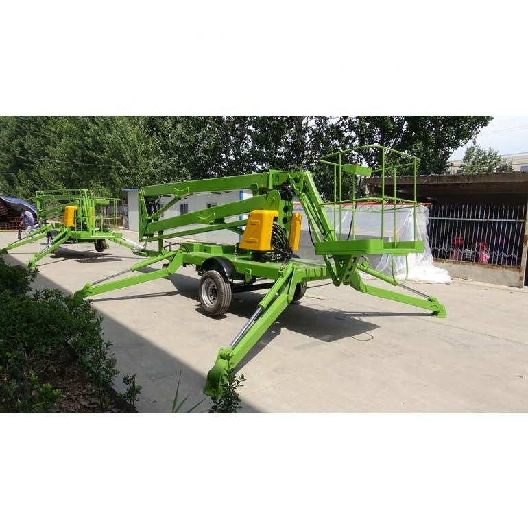 12m lifting height 200kg tow behind cherry picker for sale engine power boom lift towable boom lift