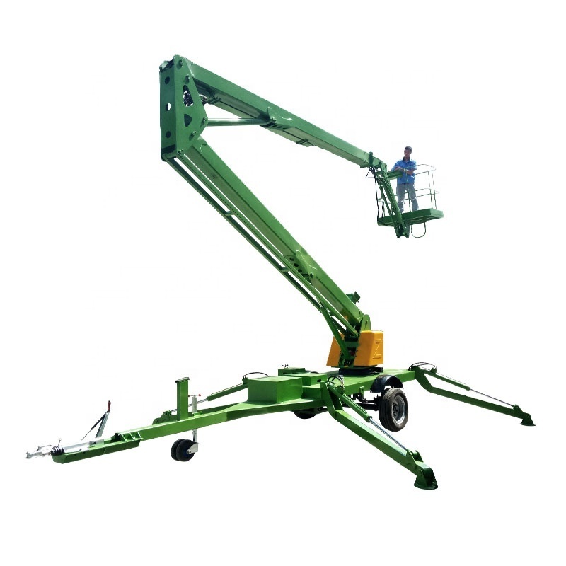 12m lifting height 200kg tow behind cherry picker for sale engine power boom lift towable boom lift