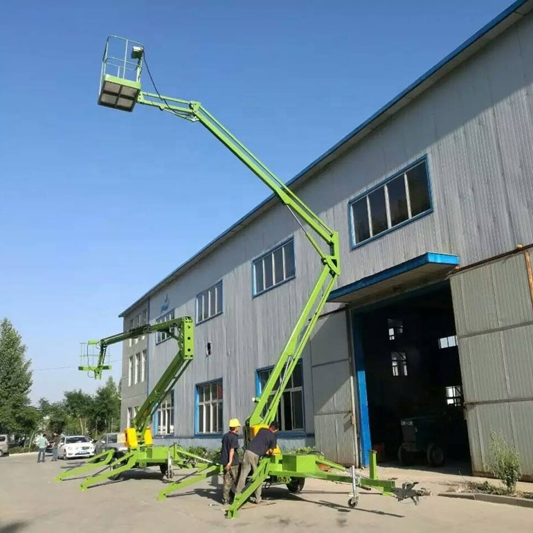 12m lifting height 200kg tow behind cherry picker for sale engine power boom lift towable boom lift