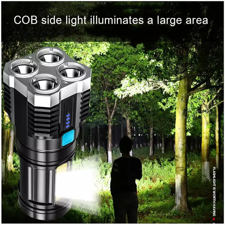 4-core Super Bright Flashlight Rechargeable Flashlights  Torches P-1000 Led Long-range Spotlight Battery COB Light