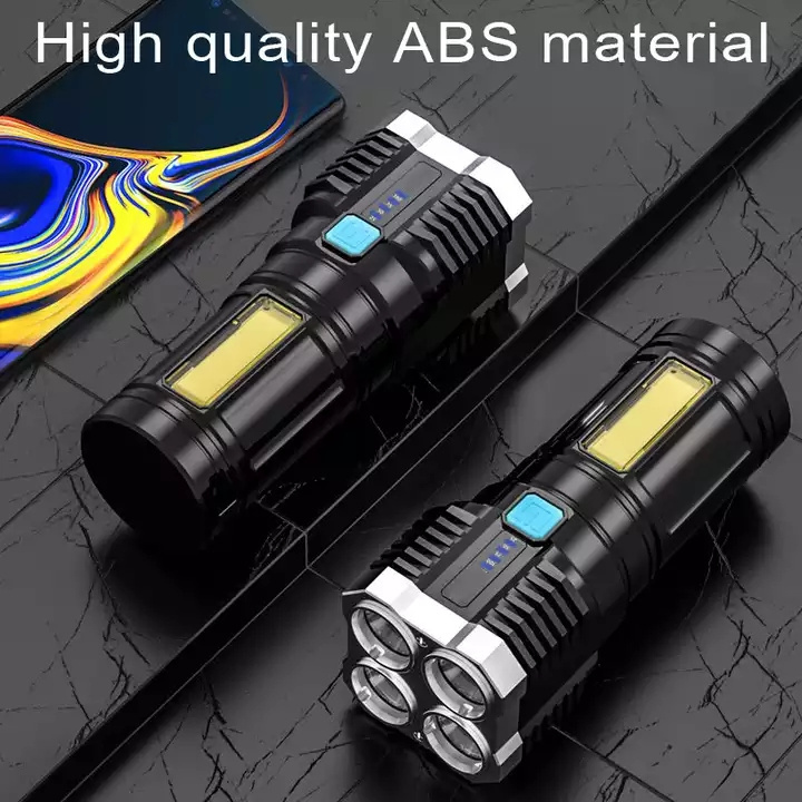 4-core Super Bright Flashlight Rechargeable Flashlights  Torches P-1000 Led Long-range Spotlight Battery COB Light