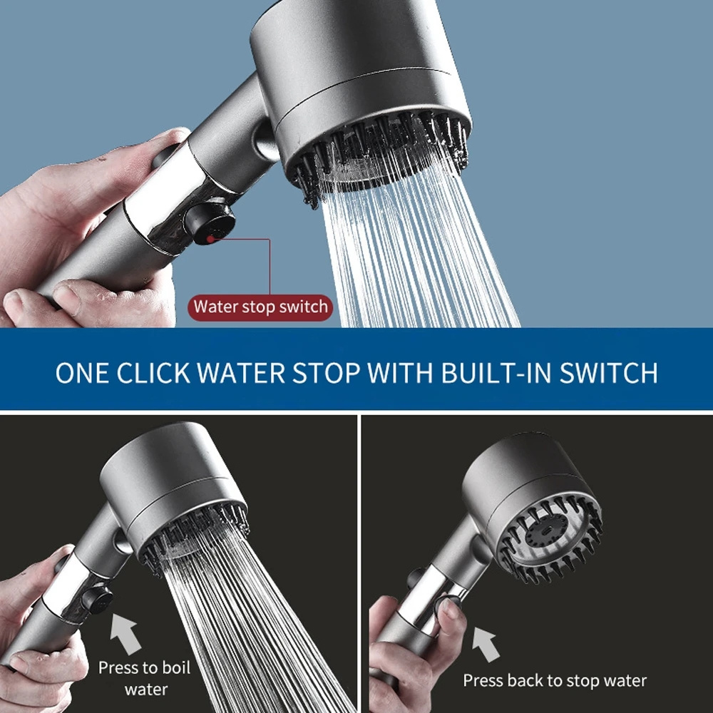 3 Modes Adjustable Shower Head High Pressure Water Saving Shower One-Key Stop Water Massage Shower Head with PP Filters Element