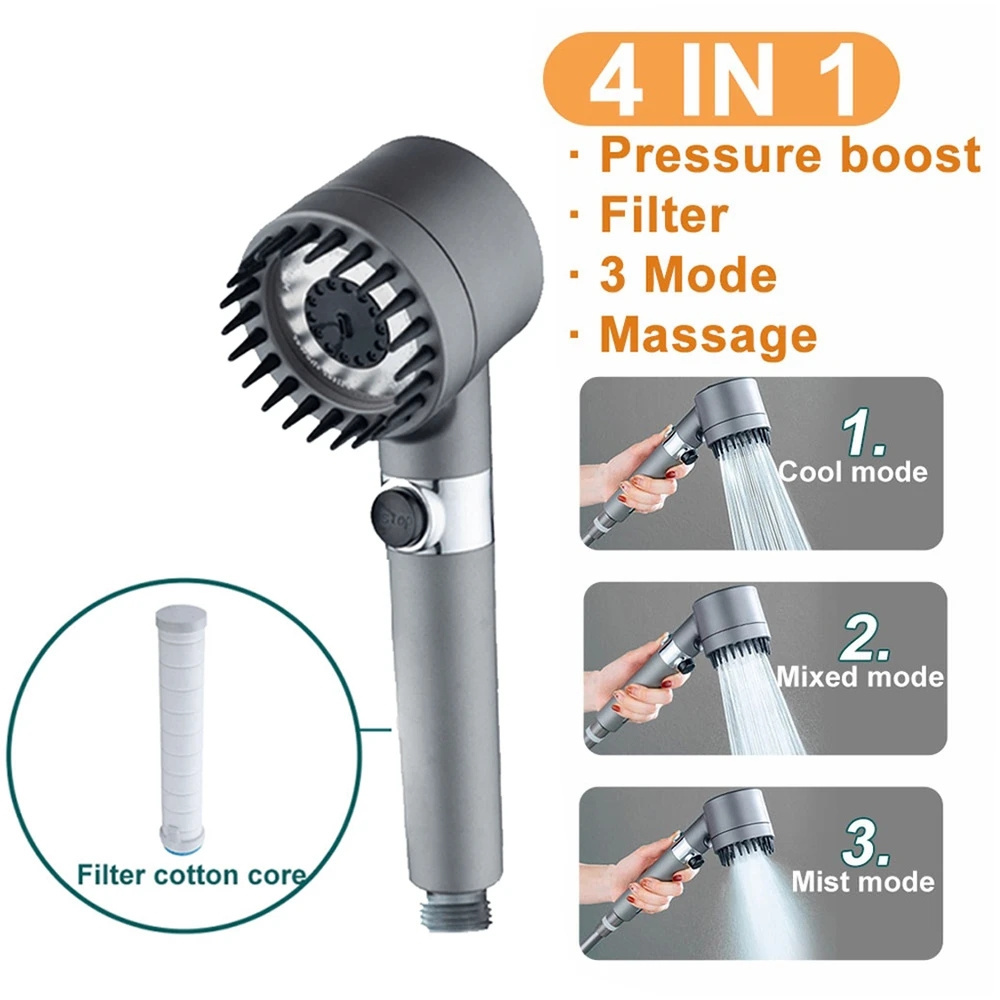 3 Modes Adjustable Shower Head High Pressure Water Saving Shower One-Key Stop Water Massage Shower Head with PP Filters Element