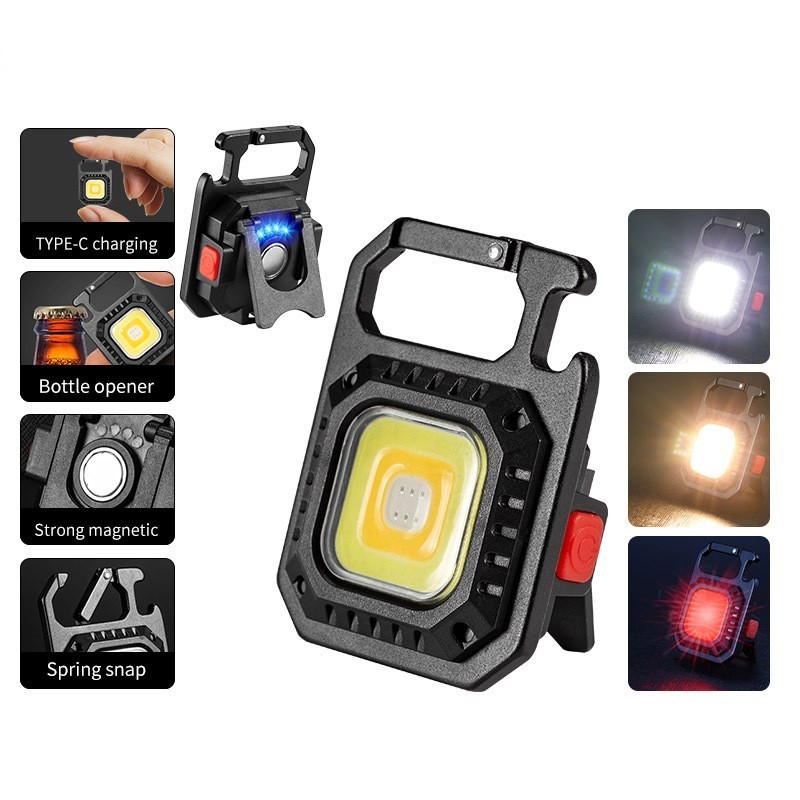 Mini Magnetic COB Keychain Lights opener Bright USB Rechargeable Flashlight 3 Light Modes Portable Folding Bracket Work Lamp