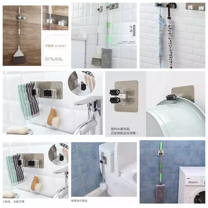 Adhesive Multi-Purpose Hooks Wall Mounted Mop Organizer Holder RackBrush Broom Hanger Hook Kitchen bathroom Strong Hooks