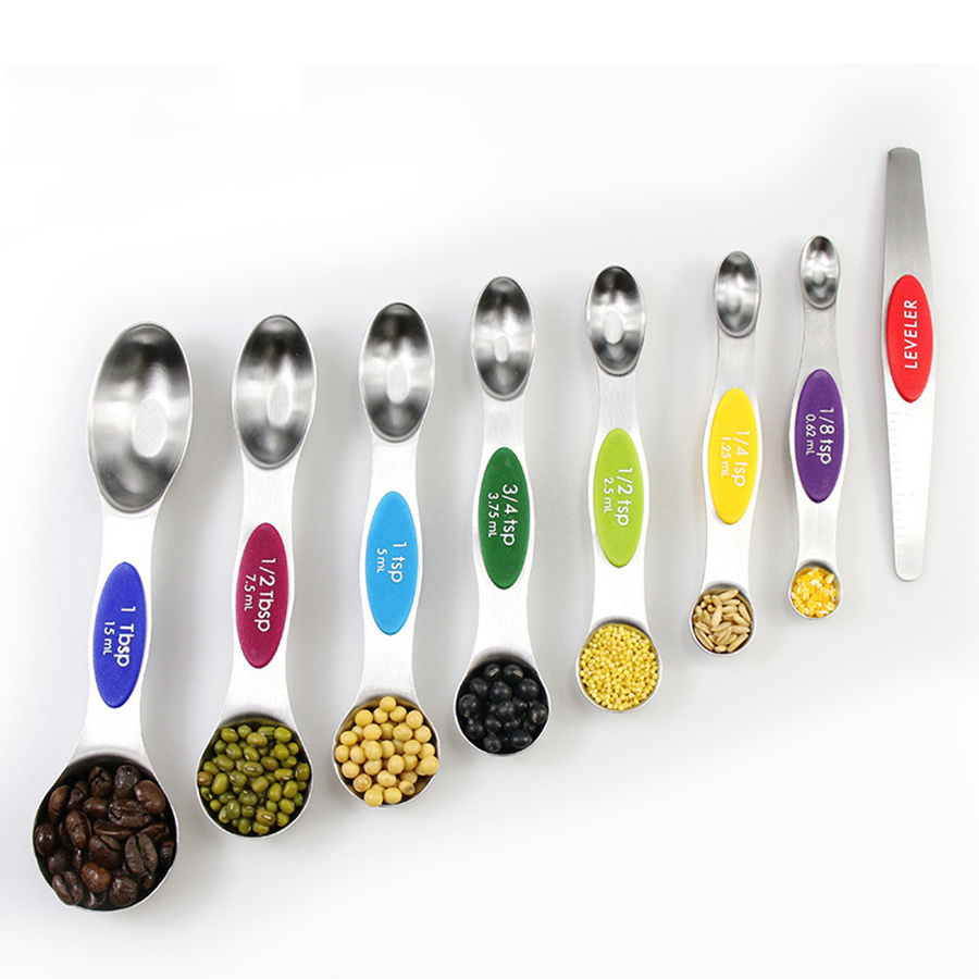 Stainless Steel 1/4 1/2 Gold Teaspoon Stackable Magnetic Measuring Spoons and Cups Set