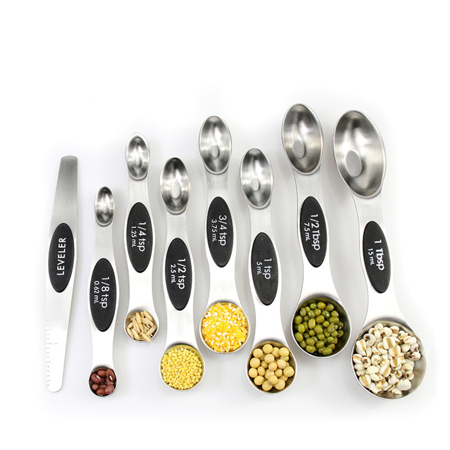 Stainless Steel 1/4 1/2 Gold Teaspoon Stackable Magnetic Measuring Spoons and Cups Set