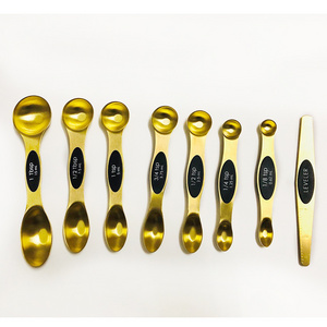 Stainless Steel 1/4 1/2 Gold Teaspoon Stackable Magnetic Measuring Spoons and Cups Set