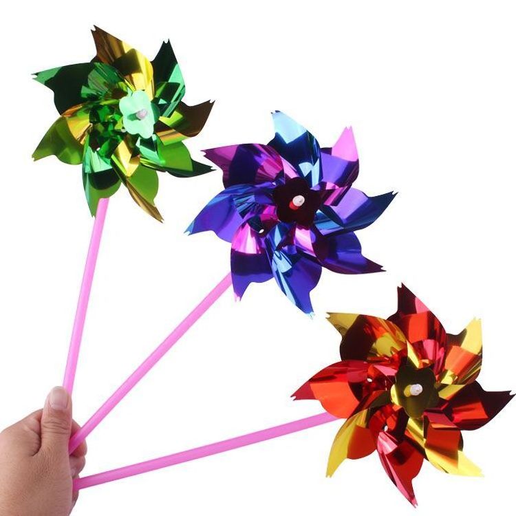 custom rainbow Poly Petal plastic garden pinwheel windmill for holiday