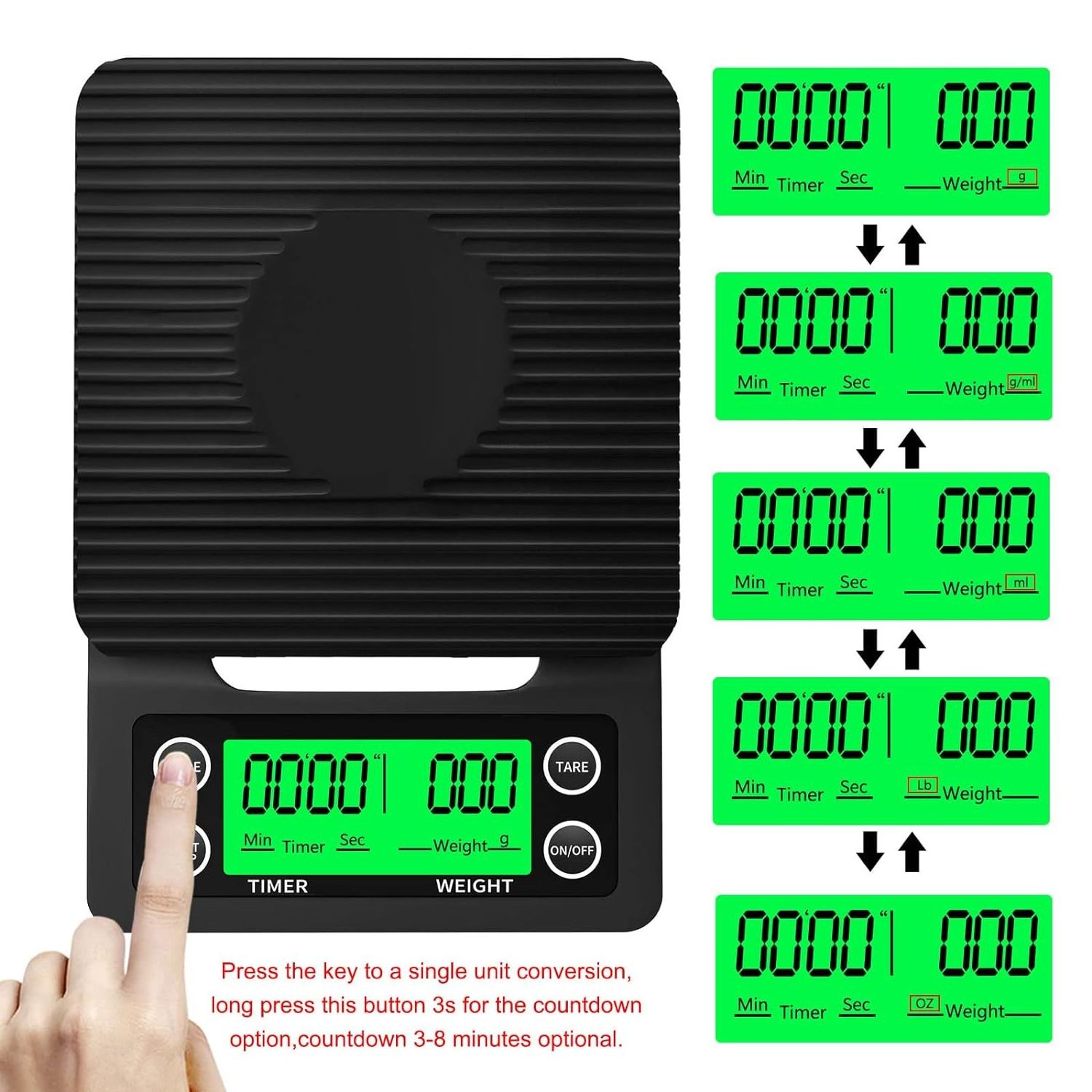 High Accuracy Rechargeable LED Display Kitchen Italian-Style Automatic Waterfall Timer Espresso Coffee Scale with Timer