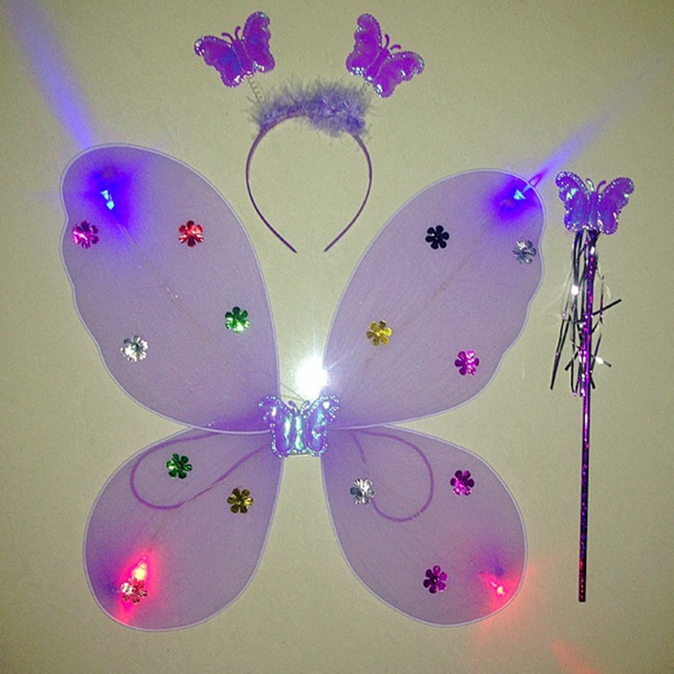 led light up butterfly wings with tutu skirt Girls Butterfly Angel Wing Costume Set Stage Props luminous fairy wings