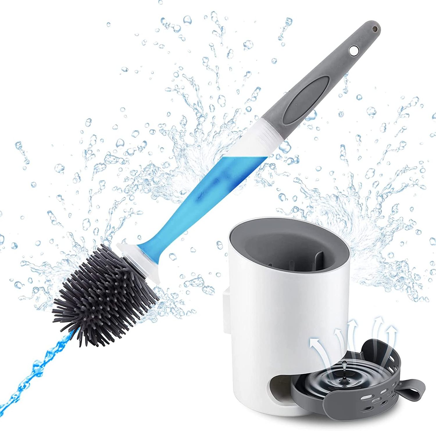 Silicon Toilet Bowl Cleaning Brush Set Wall Mount Toilet Brush Refillable Diatom Mud Absorbent Silicone Toilet Brush