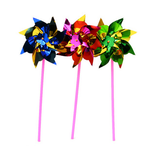 custom rainbow Poly Petal plastic garden pinwheel windmill for holiday