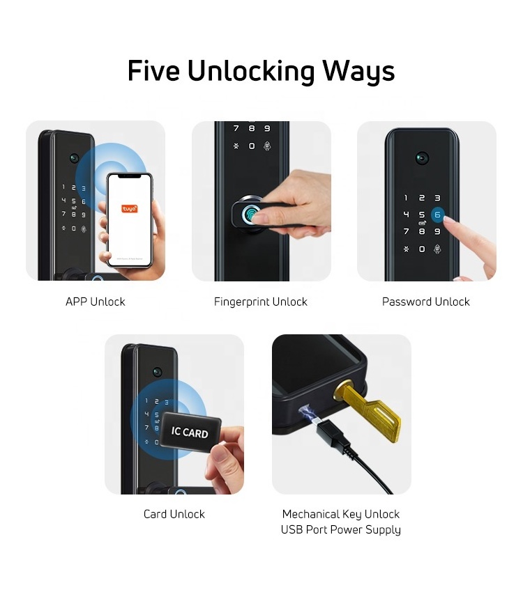 Smart Fingerprint Wireless Door Lock for Hotel And Card/Digital Door Lock for Hotel with Camera Tuya Wifi or TTLock