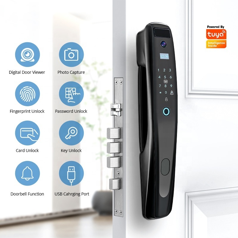 Biometric Fingerprint and Password IC Card Smart Door Lock with TUYA WIFI or TT Lock APP Viewer Vision Digital with Camera