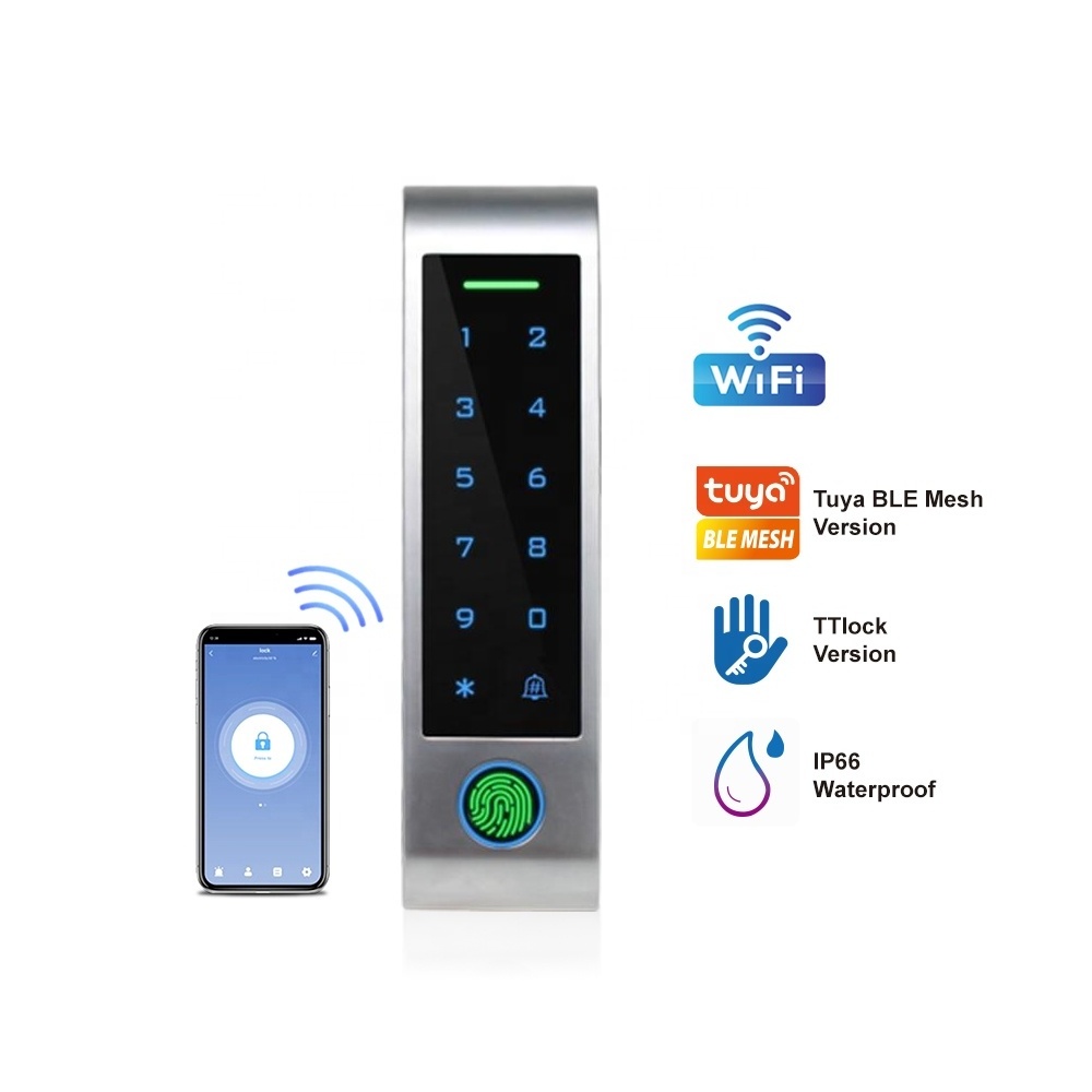 WIFI Tuya Smart Security Door Lock Biometric Fingerprint Access Control Reader with Metal Keypad IP66 Waterproof