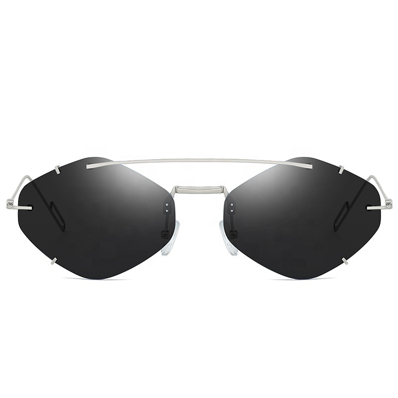 Fashion hexagonal  okey ultralight metal rimless frameless sunglasses