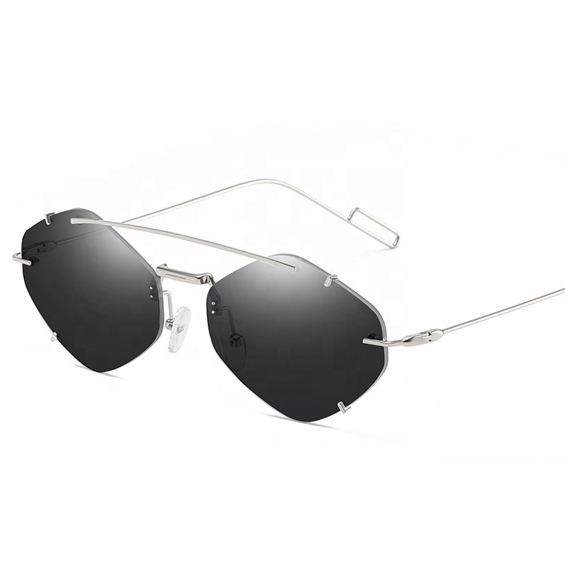 Fashion hexagonal  okey ultralight metal rimless frameless sunglasses