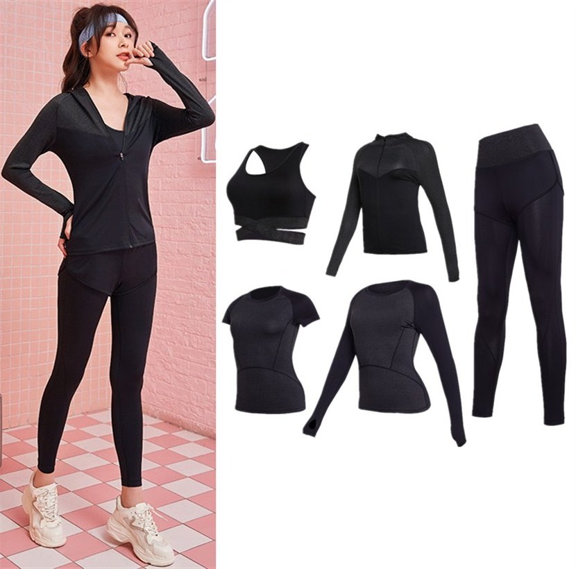 Yoga Clothes Sets Sports Bra, Workout Shirts, Sweat Jackets, Running Tight Leggings Fitness Suit For Women