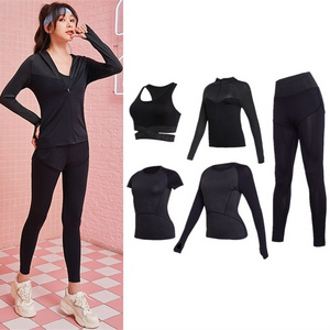 Yoga Clothes Sets Sports Bra, Workout Shirts, Sweat Jackets, Running Tight Leggings Fitness Suit For Women