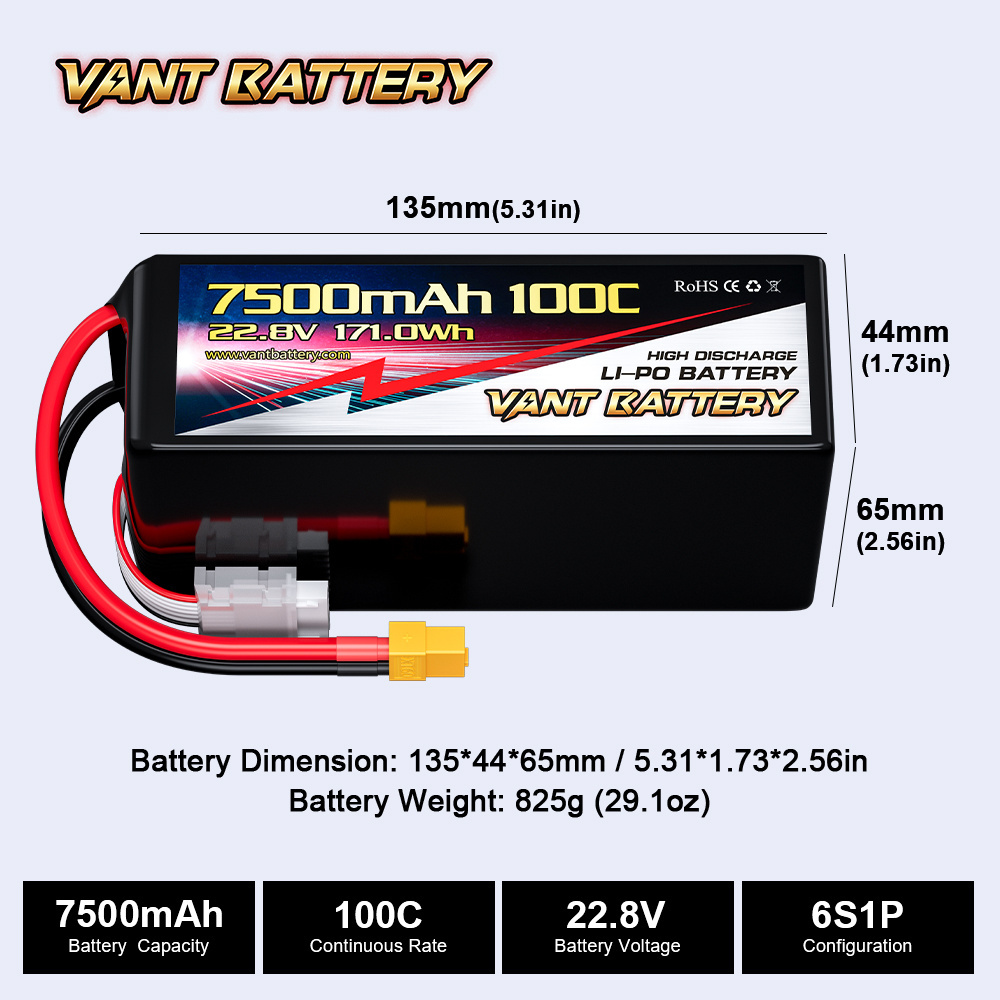 VANT FPV  Drone battery  6S 22.8V 7500mAh 100C For 7-8inch 400mm-450mm X8 10inch Xclass FPV 1/7 1/8 Scale Drone