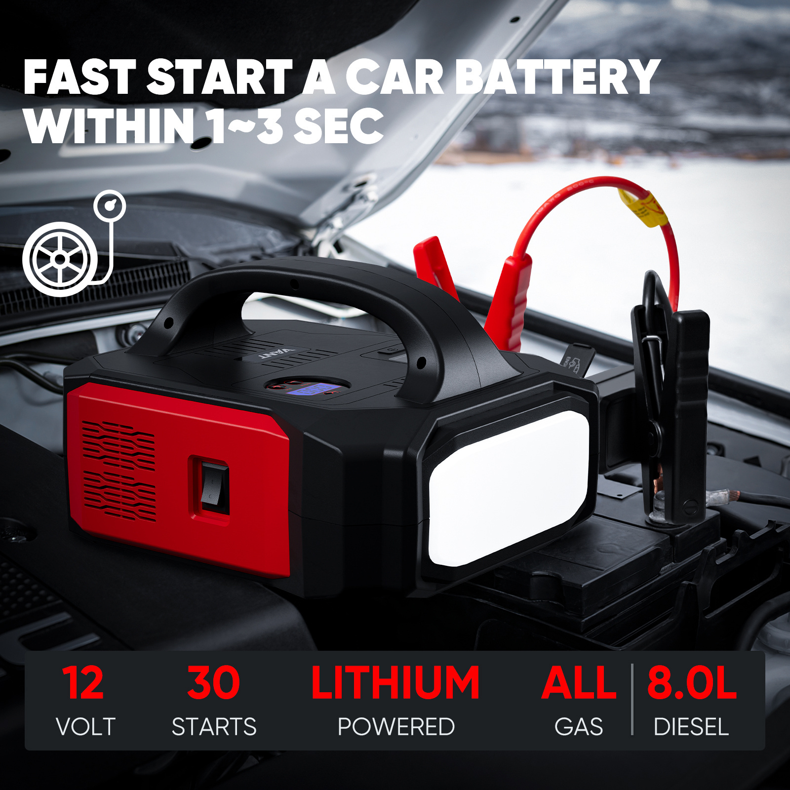 Car Emergency Power Tools Battery Jump Starter And Tire Inflator 3000A 12V Car Battery Jump Starter Pack