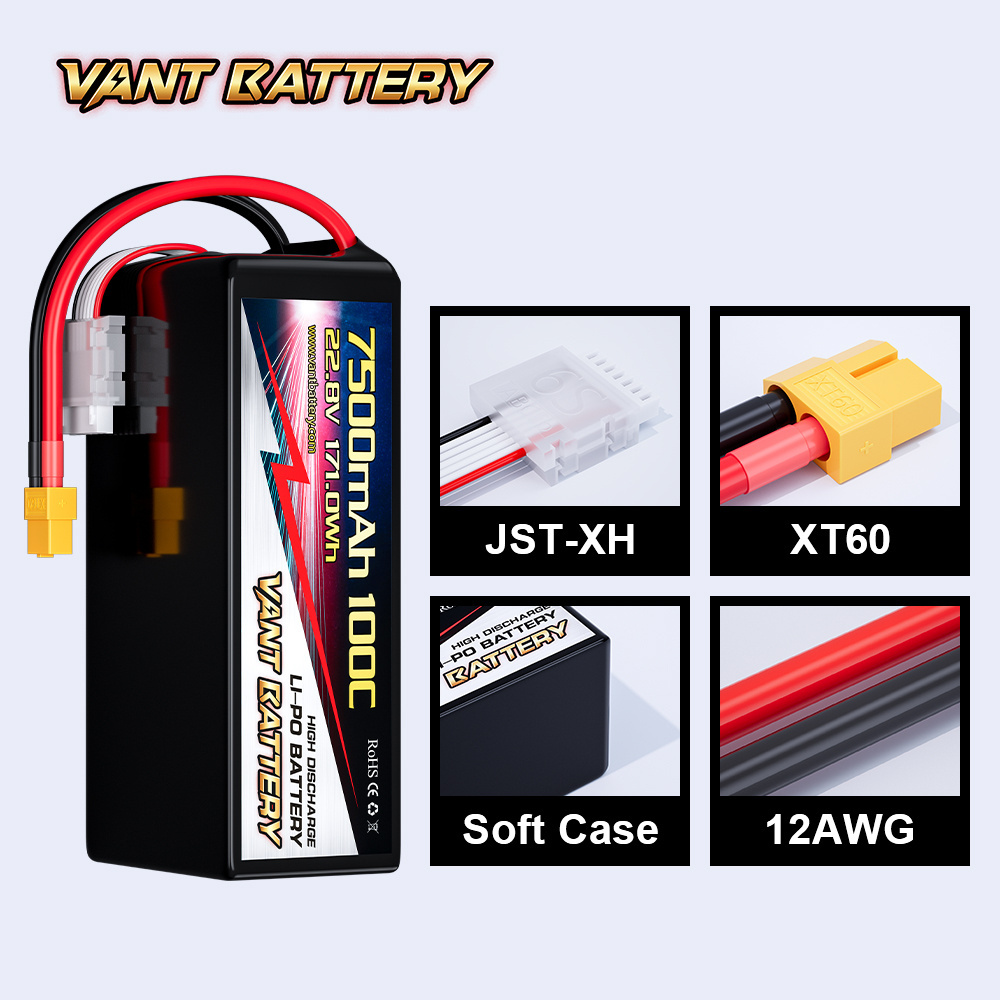 VANT FPV  Drone battery  6S 22.8V 7500mAh 100C For 7-8inch 400mm-450mm X8 10inch Xclass FPV 1/7 1/8 Scale Drone