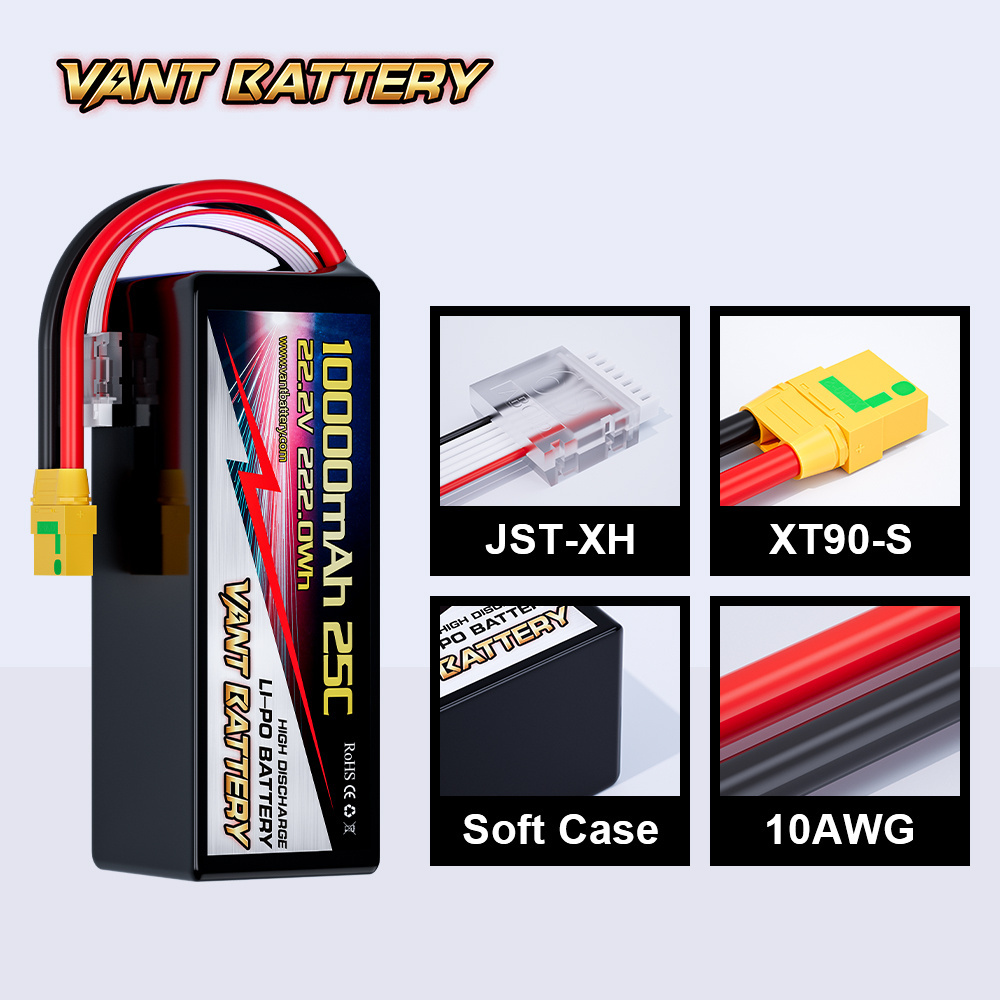 Lipo Battery 10000mAh 22.2V 25C 6S Lipo Battery Pack with XT90 Plug for Multi-Rotor DJI Tarot 550 680 Quad HEX DJI S800 S1000