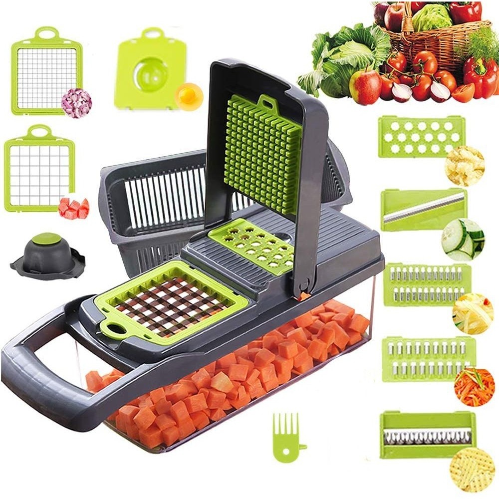 Multi-functional Vegetable Chopper Cutter 12 in 1 Handheld Cutter Dicer Egg Slicer with Container