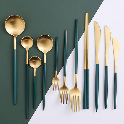 Royal Green 304 Table Spoon Set Stainless Steel Steak Cutlery Gold Luxury Cutlery Flatware Set