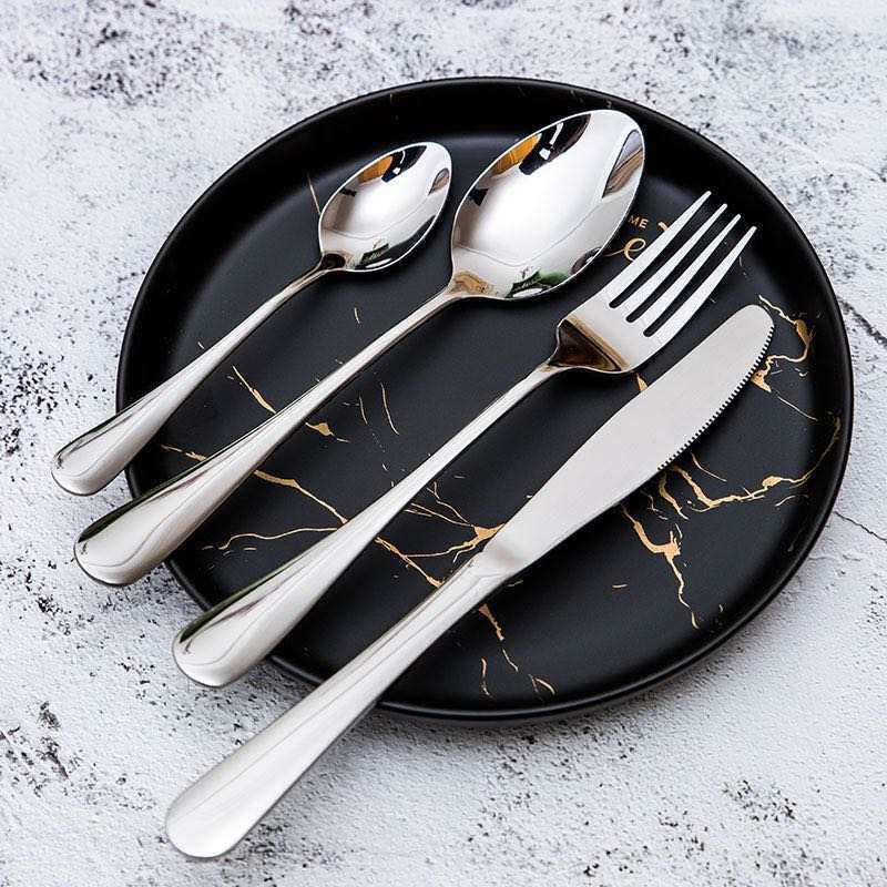 Silver Silverware Cutlery Set 24 Piece With Stand Tableware Stainless Steel Flatware Dinnerware Sets