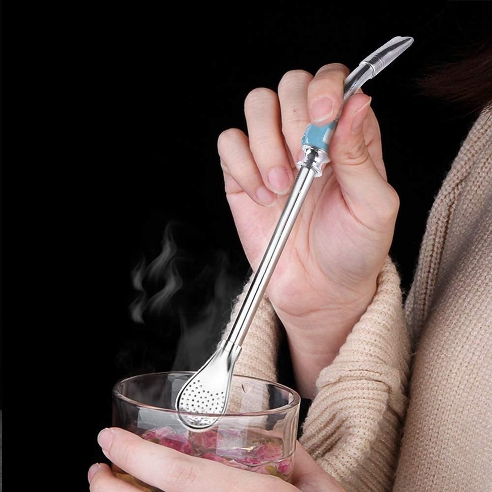 Bombilla Drinking Straws In Bulk Colorful Reusable Yerba Mate Stainless Steel Straw Metal With Filter Spoon