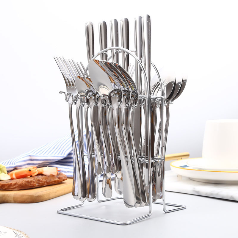 Reusable Modern Gold Cutlery Tableware Holder Stainless Steel Cutlery Set 24pcs With Rack