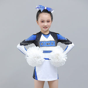 Wholesale Cheer Outfits OEM Sublimation Blue Long Sleeve Cheerleading Uniforms with Mesh