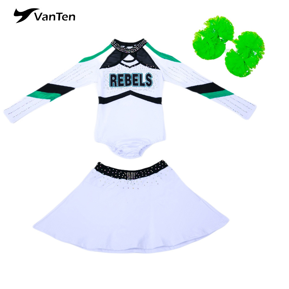 Hot sale Youth Cheer Outfit Green Color Long Sleeve Cheerleader Costume Cheerleading uniform