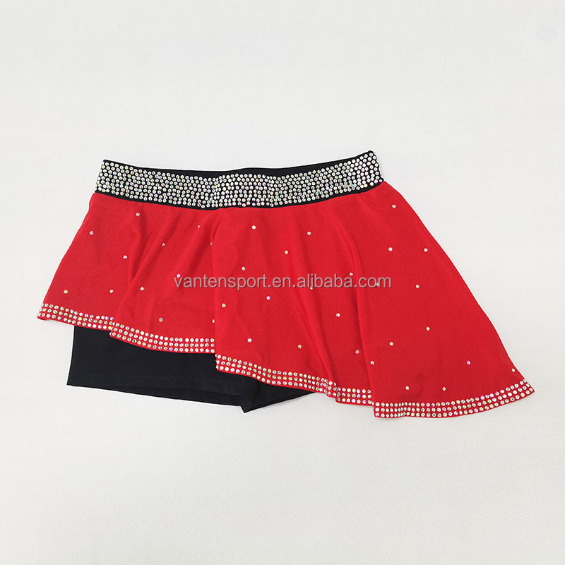 OEM wholesale flare skirt cheer rhinestone custom youth cheerleader dress Red black cheer costume uniforms