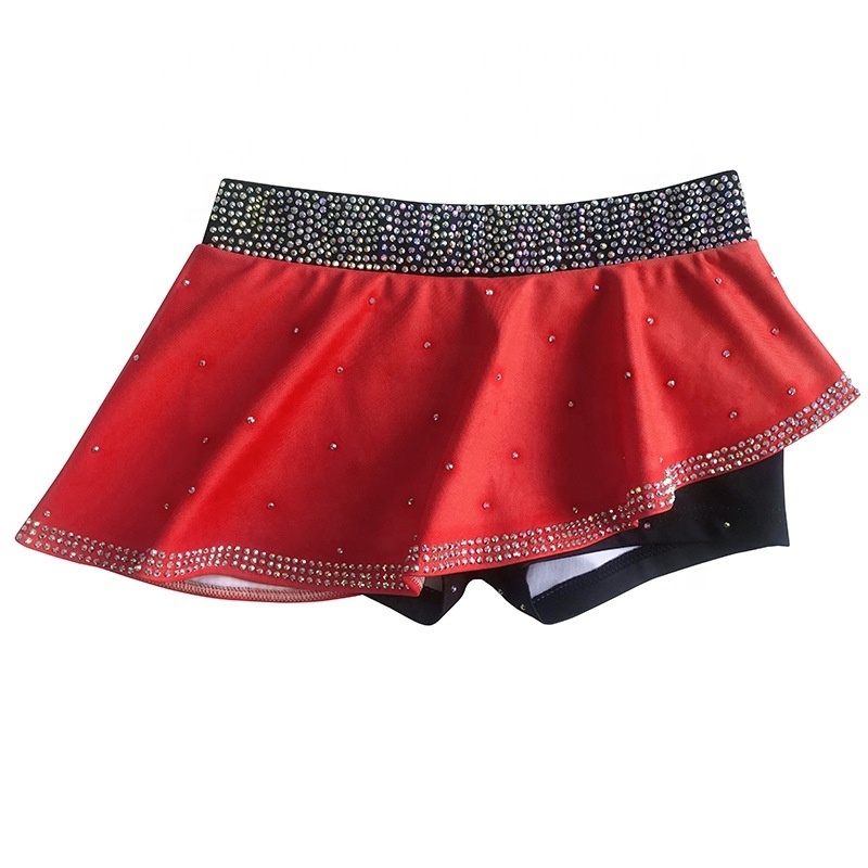 OEM wholesale flare skirt cheer rhinestone custom youth cheerleader dress Red black cheer costume uniforms