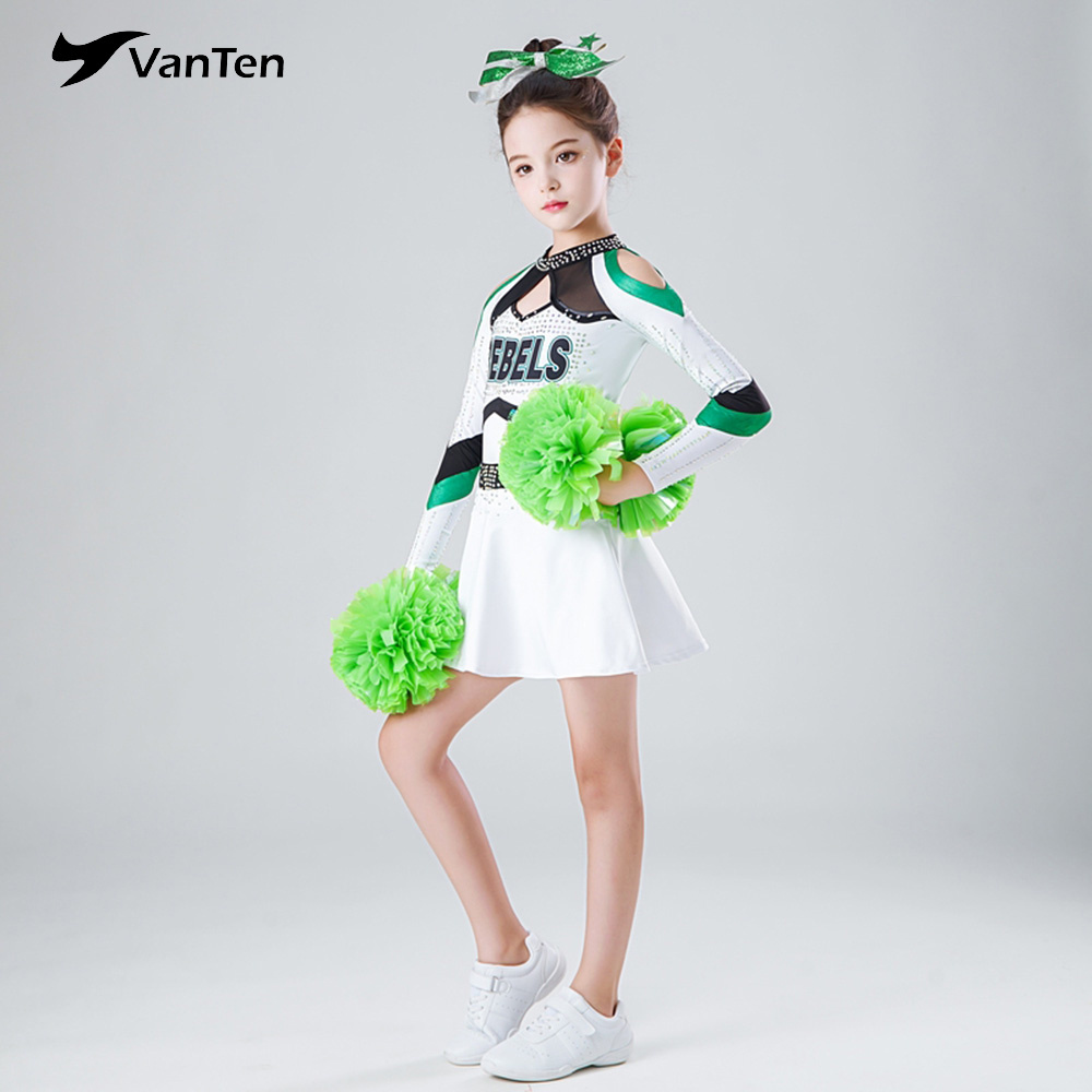 Hot sale Youth Cheer Outfit Green Color Long Sleeve Cheerleader Costume Cheerleading uniform